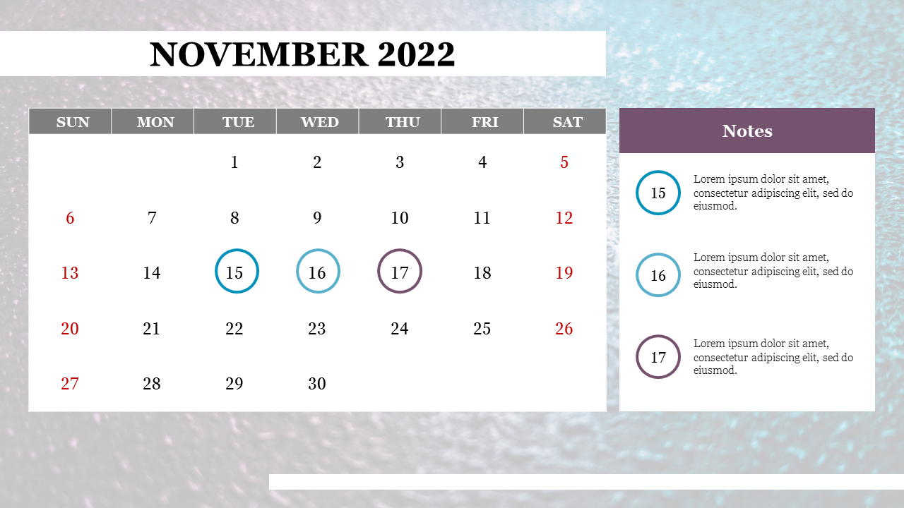 PowerPoint Calendar November 2022 Template